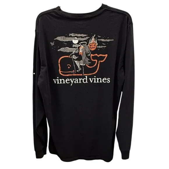 Vineyard Vines Headless Horseman Mens Black Long Sleeve T-Shirt Pocket Large - Picture 2 of 6